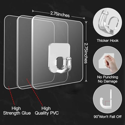 Latoxcaa Large Adhesive Hooks, 33lb Heavy Duty Utility Hooks for Hanging, 20 Pack Damage Free Sticky Hanging, No Trace Self-Adhesive Wall for Kitchen Bathroom Office Multiple Uses - size: 20 Clear Hooks