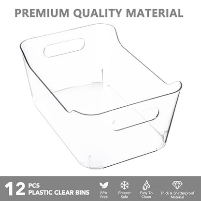 Tiawudi 12 Pack Plastic Storage Bins, Multi-Use Organizer Bins, Pantry Organizer, Clear Storage Containers for Home, Kitchen, Office, Cabinet, Shelf and Fridge Organization