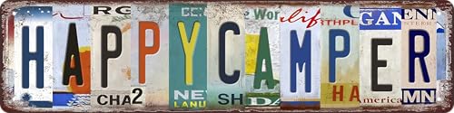 Happy Camper Decor Funny Metal Camping Tin Signs Camping Accessories For Rv Campers Camping Wall Decor Street Signs Camper Decorations Gifts Rustic Home Decor Farmhouse 16 X 4 Inches - color: black2