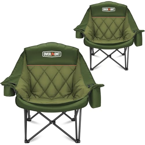 Overmont Oversized XL Camping Chair for Adults - 2 Pack 500lbs Support Heavy-Duty Padded Folding Chair with Side Pocket Cup Holder Cooling Bag for Outdoor Sports Garden Beach Fishing Lawn Green - color: Green 2pcs