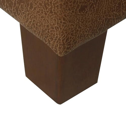 HomePop Square Tufted Storage Ottoman - Distressed Brown Faux Leather Small - color: Light Brown