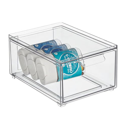 mDesign Plastic Bathroom Organizer Bin w/Pull Out Drawer - Slim Stackable Storage Container for Bathroom Accessories - Perfect for Organizing Bathroom Cabinet - Lumiere Collection - 8 Pack - Clear - size: 8 x 6 x 4 (Pack of 8)