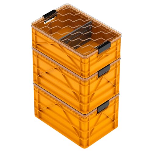 SIDIO CRATE Starter Pack - Two Full Size and One Half Size Heavy Duty Stackable Storage Bins, Totes with Lids and Dividers - Durable Organizer for Home, Office, Garage, and Outdoor Use - Sol - color: Sol