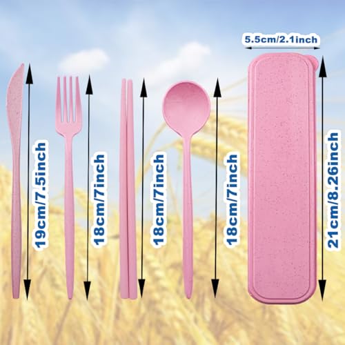 ELANE 4 Sets Reusable Travel Utensils Set with Case,Camping Cutlery Set Reusable Cutlery Set with Case,Utensil Sets for Lunch Picnic Daily Use Outdoor (pink) - color: Pink