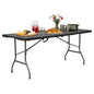 FDW 6FT Folding Table, Portable Fold-in-Half Plastic Picnic Party Table with Carrying Handle （Black Ratten, 6FT） - color: Black Ratten, size: 6 FT 70"x29"