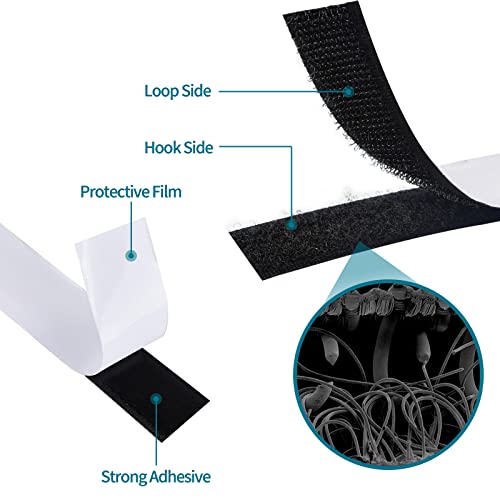 3/4 Inch x 82 Feet Black Hook Loop Strips with Adhesive Heavy Duty, Multi-Purpose Hook and Loop Tape, Double Sided Hook Loop Rolls, Picture Hanging Strips, TV Accessories, TV wall Adhesive Tape - size: 3/4in x 82ft, style: Black