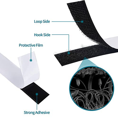 3/4 Inch x 82 Feet Black Hook Loop Strips with Adhesive Heavy Duty, Multi-Purpose Hook and Loop Tape, Double Sided Hook Loop Rolls, Picture Hanging Strips, TV Accessories, TV wall Adhesive Tape - size: 3/4in x 82ft, style: Black