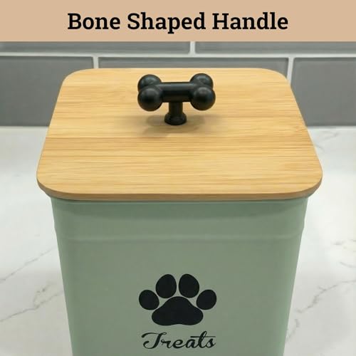 Dog Treat Container Airtight - 6 Inch Wide x 8 Inch Tall Iron Dog Treat Jar for Kitchen Counter with Airtight Bamboo Lid - 12 Cup Capacity Pet Treat Container - Doggie Cookie Jar - Big Treats Canister - color: Sage Green