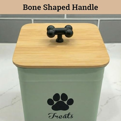 Dog Treat Container Airtight - 6 Inch Wide x 8 Inch Tall Iron Dog Treat Jar for Kitchen Counter with Airtight Bamboo Lid - 12 Cup Capacity Pet Treat Container - Doggie Cookie Jar - Big Treats Canister - color: Sage Green