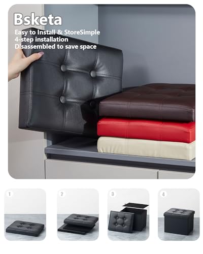 Bsketa Storage Ottoman, Folding Foot Stool with Thicker Foam Padded Seat Small Leather Storage Ottoman Bench Foot Rest for Living Room Foldable Coffee Table 17x13x13in,Black - color: Black
