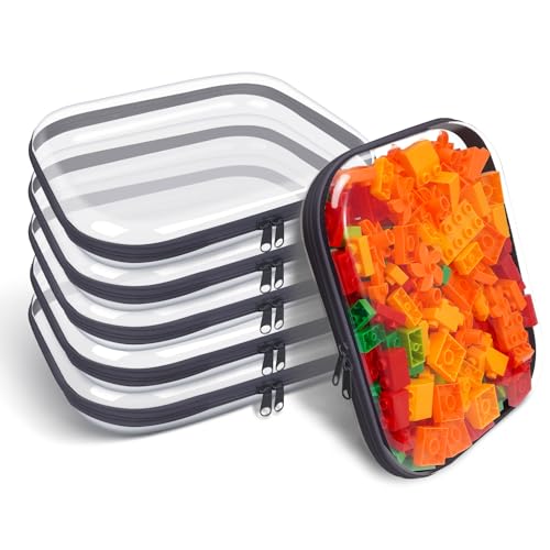Clear Hard Plastic Zipper Case,Transparent Double Zippers Hard Pouch with 6pcs,Portable Travel Organizer Bin for Toy Storage - color: 6pcs-BK-L