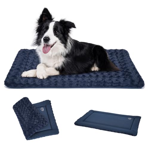 EMPSIGN Dog Crate Pad - Reversible Kennel Mat (Cool & Warm), Machine Washable, Cozy Star Pattern Sleeping Pad for Small Medium Large Dogs, All-Season Pet Bed, Suitable for 36"x24" Dog Crate, Navy - color: Navy, size: L (34.2"x22.4"x1.1")