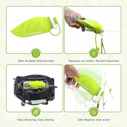 SUPERDESIGN Dog Water Bottle, Portable Dog Water Bottle for Small to Large Dogs, Leak Proof Dog Travel Water Bottle, Small Leaf Travel Water Bowl for Dogs and Dog Walking Accessories (19.6OZ, Green)
