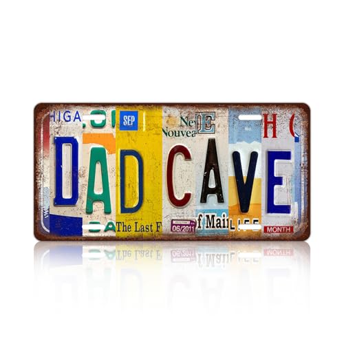 Vintage Dad Cave Metal Tin Sign License Plate Wall Decor Gift for Father 12 x 6 Inches - color: Plate-28