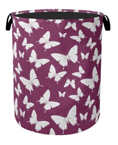 Purple Butterfly Silhouette Laundry Basket with Handles - Extra Large Foldable Hamper for Bathroom/Laundry/Bedroom/Dorm, Washable Fabric Storage Bin - color: Purple Butterfly Silhouette