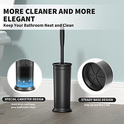 Toilet Brush, Toilet Bowl Brush with Extra Long Handle Durable Bristles Toilet Scrubber and Covered Holder for Toilet Brush Set for Bathroom Cleaning (Black, 1 Set) - color: Black