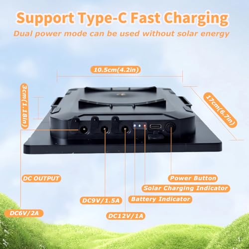 6W Solar Panel for Trail Cameras, 6V/9V/12V Solar Battery Charger Kit Built-in 6000mAh Rechargeable Battery Trail Camera Solar Panel, IP65 Waterproof Hunting Accessories, 5ft Cable