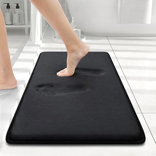 Smiry Memory Foam Bath Mat 24x16, Extra Soft and Absorbent Bathroom Mats, Non Slip Washable Carpet for Floor, Shower and Tub, Black - color: Black, size: 24" X 16"