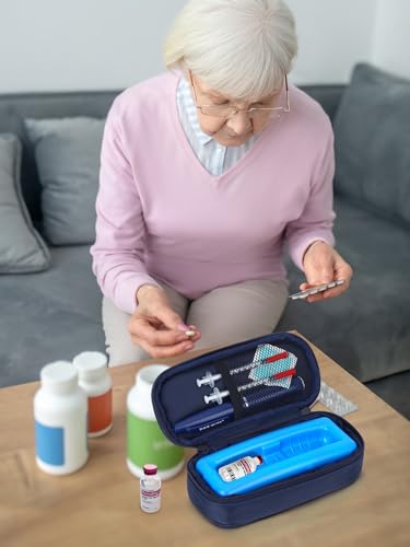 YOUSHARES Insulin Vials Cooler Travel Case - TSA Approved Diabetic Med & peptide Vial Cooling Bag with Protective Ice Brick, Refrigerated Diabetes Supplies Organizer, Small Bottle Carrying Storage - color: 01_Navy Blue