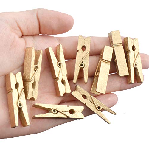 Jdesun 50 Pieces Photo Clips,Mini Gold Wooden Picture Paper Clip Clothespins Peg for Office,Home,Arts - color: Gold(wood)
