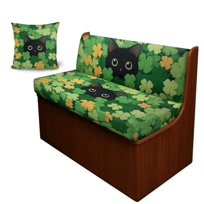 Cat Shamrock 3 Pcs RV Dinette Cushion Covers Anti-Slip Camper Cushion Slipcover Stretch 2 Seat Sofa Chair Covers St. Patrick's Day Accessories Backrest Cover and Pillowcase - color: Cat Shamrock