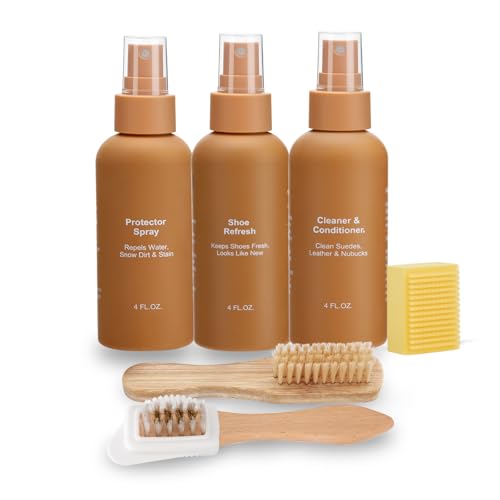 Suede Care Kit, Deep Cleaning Shoe Cleaner with Water and Stain Repellent Spray | Professional Grade Suede Brush & Eraser Set for Restoring Nubuck, Sheepskin Shoes and Boots