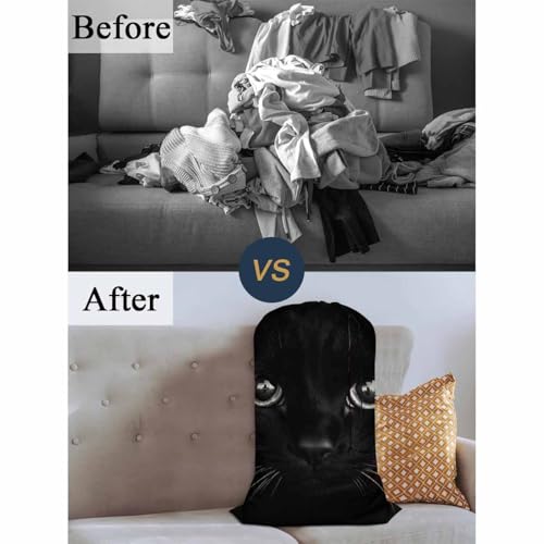 Swono Black Cool Cat Laundry Bag with Drawstring Straps, Heavy Duty Extra Large Laundry Bags for Laundromat Household, Cute Face Lovely Animal Kitten Eye Washable Dirty Clothes Bag Hamper Liner - color: Black Cool Cat