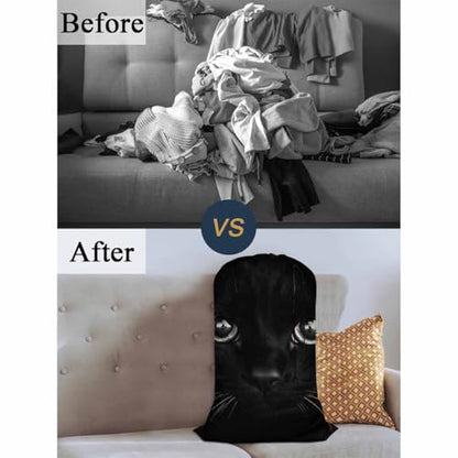 Swono Black Cool Cat Laundry Bag with Drawstring Straps, Heavy Duty Extra Large Laundry Bags for Laundromat Household, Cute Face Lovely Animal Kitten Eye Washable Dirty Clothes Bag Hamper Liner - color: Black Cool Cat