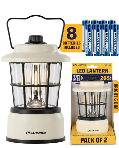 LUXPRO Retro LED Lantern - Battery-Powered Emergency Lantern - Water Resistant - Bright LED Lamp for Indoor & Outdoor Use - Use for Tents, Hiking or Hurricane Prep (Beige, Pack of 2) - color: Beige