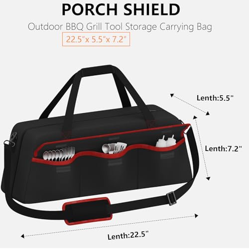 Grill Tool Storage Bag,Grill Utensil Storage Bag for Barbecue Tool up to 22",BBQ Utensil Storage Caddy with Pockets,Barbecue Utensil Case for Outdoor Grilling, Camping, Bag Only