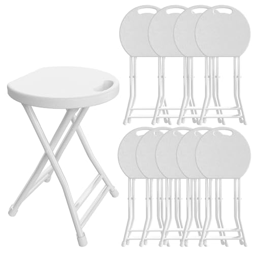 Folding Stool, 18 Inch Foldable Stool with Handle & Steel Frame, Pack of 10 Folding Bar Stools, 440lbs Sturdy Foldable Lightweight Metal Chair for Camping, Indoor and Outdoor, White - color: White, size: 18-inch Pack of 10