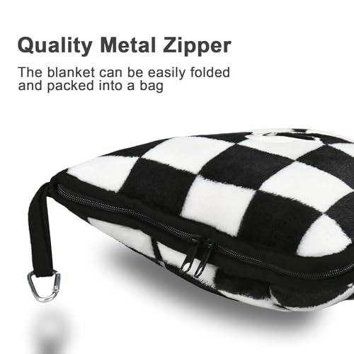 Travel Blanket and Pillow Compact, Premium Soft 2 in 1 Airplane Blanket with Soft Bag Pillowcase，Hand Luggage Sleeve and Backpack Clip (Checkered Black) - color: Checkered Black