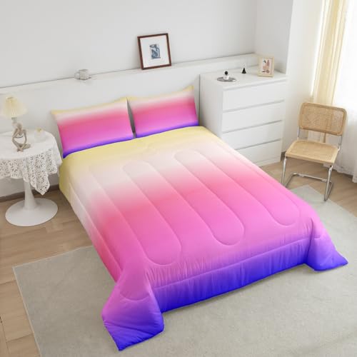 Feelyou Ombre Comforter King, Pink Purple Gradient Duvet Set - 3Pcs - color: Multi 02, size: King
