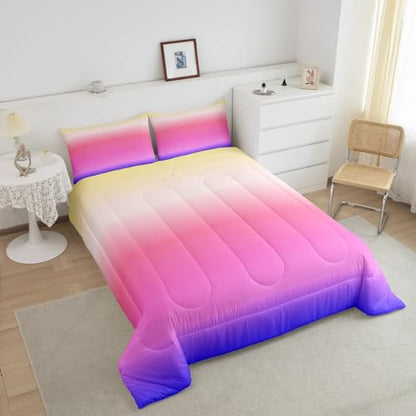 Feelyou Ombre Comforter King, Pink Purple Gradient Duvet Set - 3Pcs - color: Multi 02, size: King