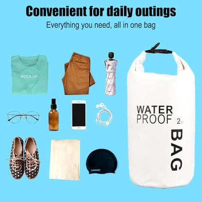 Waterproof Dry Bag 2L, Lightweight Roll-Top Sack for Kayaking Swimming Camping and Beach, Compact & Water-Resistant Outdoor Essential (White) - color: White