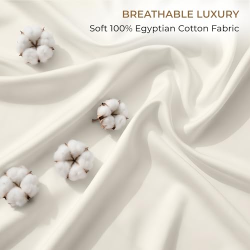 SGI bedding 100% Egyptian Cotton Sheets Full XL Size – 600 Thread Count Sheets Set, Soft, Cooling, 15" Deep Pocket, Luxury Hotel Bedding, Breathable, Durable - Butter - color: 05 - Ivory, size: Full XL