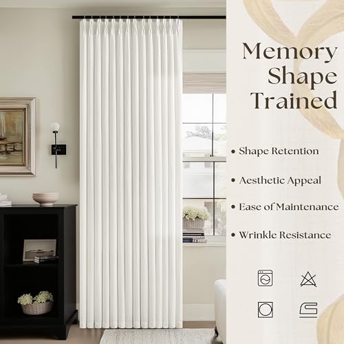 94 Inch Pinch Pleated Linen Curtains 2 Panels for Living Room Bedroom Country Farmhouse Burlap Flax Thick Linen Textured Semi Sheer Back Tab Pinch Pleat Hooks Rings 94 Inch Window Curtain Cream - color: Natural, size: 40"W x 94"L (Pack of 2)