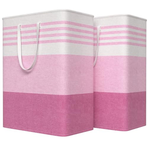 WOWBOX 2 Pack Laundry Baskets, Laundry Hampers, Freestanding Dirty Clothes Hampers with Reinforced Handles & Cross Stitch & Waterproof Coating, for Laundry Bedroom Bathroom Dorm,125L Pink - color: Pink, size: 125L