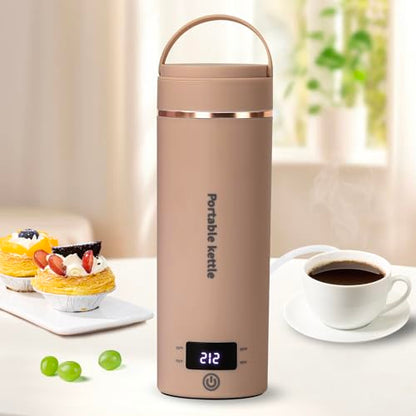 Travel Electric Kettle Portable Mini Kettle,Small Hot Water Boiler with 4 Temperature Settings,304 Stainless Steel, Fast Boiling Water with Auto Shut-Off and Boil Dry Protection,400 ml (Brown, 400ML) - color: Brown
