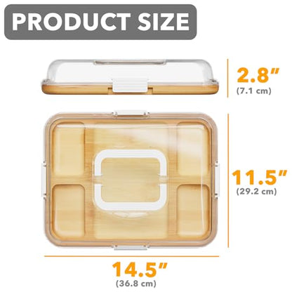 SpaceAid Charcuterie Board with Clear Lid, Portable Travel Cheese Cutting Boards for Picnic Accessories, Bamboo Serving Tray with Lids, House Warming Gifts, White Handles, 5 Compartments - color: White Handles, 5 Compartment