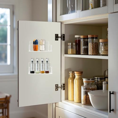 Acrylic Spice Rack Wall Mount-6 Inch, Clear Spice Shelf Storage Holder, 2 Pack Hanging Seasoning Rack Organizer for Cabinet Door, Cupboard or Wall Kitchen (Adhesive or Screw) - size: 6"- 2 Pack