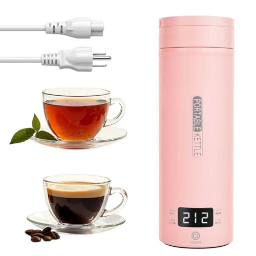 Pink Portable Electric Kettle forTravel, Small Hot Water Kettle with NTC Temperature Control and Auto Shut-Off, 316 Stainless Steel, Green 120V & 15oz - color: pink