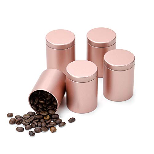 Small Tin Can Box Mini Canister for Coffee Tea Candy Storage Loose Leaf Tea Tin Containers Storage 5 Pcs (Glod, M) - color: Rose Gold, size: M=(D:1.85"*H:2.56")