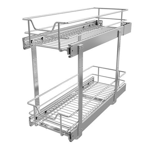 2 Tier Pull Out Cabinet Organizer 9" W X 22" D, Slide Out Drawers for Kitchen Cabinets, Pull Out Drawers for Cabinets Capacity Heavy Duty Caddy, Cabinet Pullout Shelves Chrome-Plated,Bathroom Pantry - color: 2 Tier - Chrome-Plated, size: 9" W X 22" D