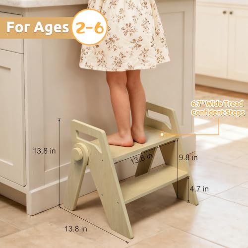 Wooden 2 Step Stool for Toddler Kids Bathroom Foldable 2-Step for Toilet Potty Training, Child Stepping Stool for Kitchen Nursery Bedroom - color: Wooden