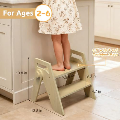 Wooden 2 Step Stool for Toddler Kids Bathroom Foldable 2-Step for Toilet Potty Training, Child Stepping Stool for Kitchen Nursery Bedroom - color: Wooden