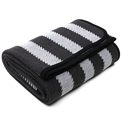 PuTian Merino Wool Blanket - 63" x 51" Thick Warm Soft Twin Bed Throw - Great for Camping, Outdoors, Travel, Car, Couch, All Seasons Grey Stripe - color: Grey Stripe, size: 63x51