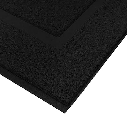 Utopia Towels Cotton Banded Rug, Bath Mats, Not a Bathroom Rug, 21 by 34 Inches, 100% Ring Spun Cotton, Highly Absorbent Shower Bathroom Floor Mat, Black, 2 Pack - color: Black