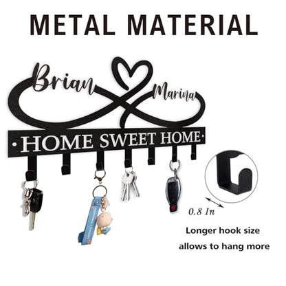 Dyoart Personalized Couple's Name Key Rack, Wall Mounted Metal Key Holder for Housewarming Gifts,ignent Bedding - color: 01 Heart