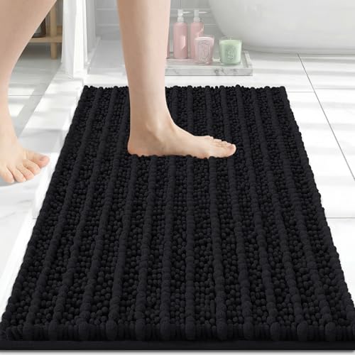 Arotive Luxury Bathroom Rugs 24x16, Extra Soft Thick Absorbent Shaggy Chenille Bath Rugs, Non-Slip Machine Wash Dry, Bath Mats for Bathroom Floor, Tub and Shower, Home Decor Accessories, Black - color: Black, size: 24" X 16"